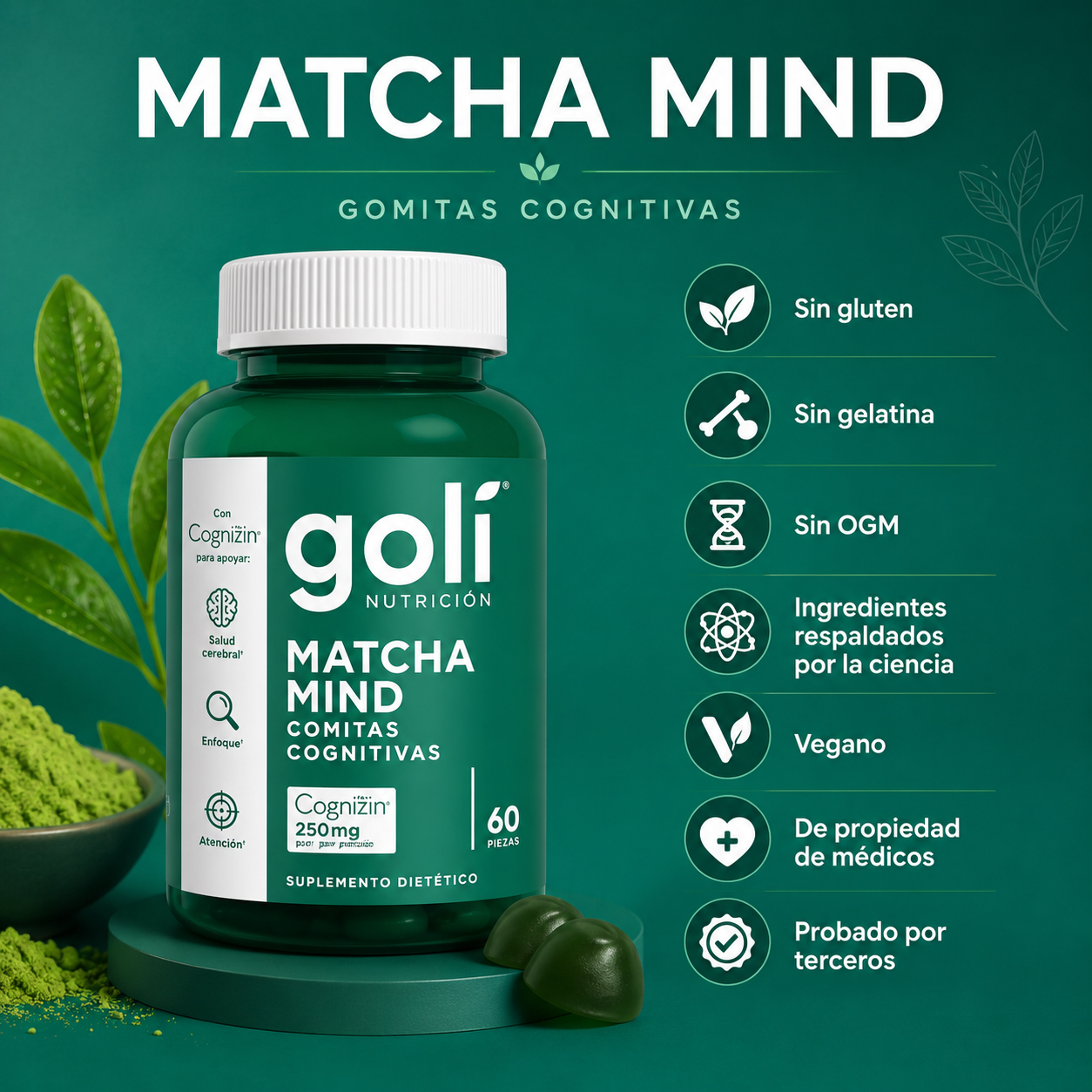 60 Gomitas Goli Matcha Mind